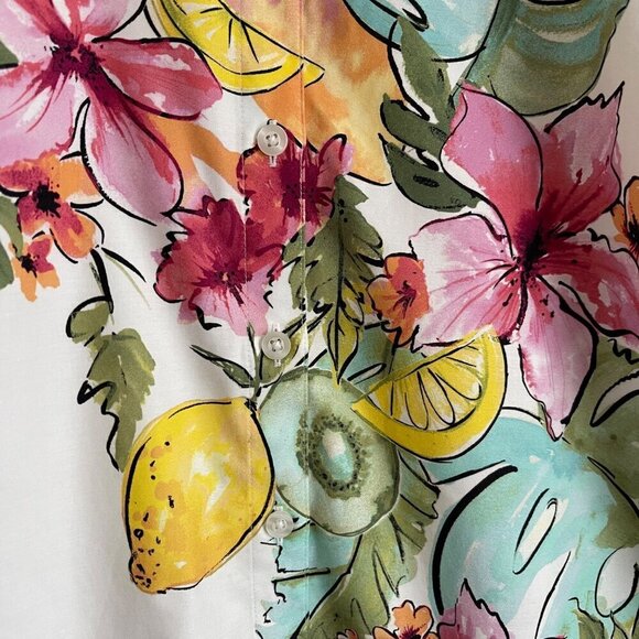 Chicos No Iron Stretch Shirt 12 Fruit Floral Print Button Up Tropical Blouse - Picture 4 of 9